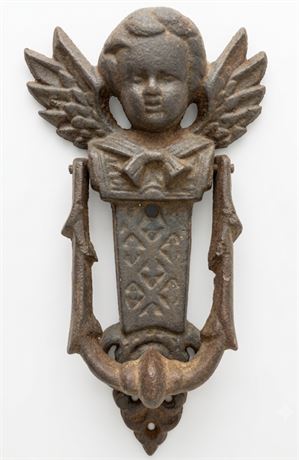 Vintage Cast Iron Cherub Angel Door Knocker - 8"