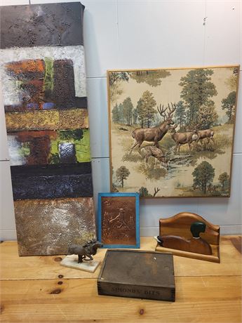 ​Rustic Cabin & Wildlife Decor Collection: Abstract Art, Deer Plaque