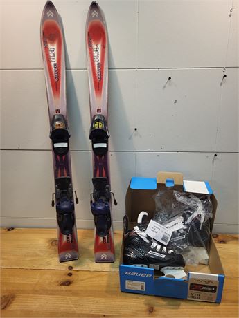 Tecno Pro Carve 8.5 Skis & Bauer Vapor X250 Youth Hockey Skates Bundle