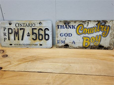 License Plate Set | Ontario "Yours To Discover" & Novelty "Country Boy" Plates