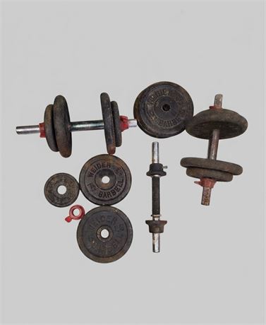 Weider & York Vintage Cast Iron Adjustable Dumbbell Set with Extra Plates