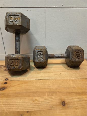 Pair of 40 lb Cast Iron Hex Dumbbells