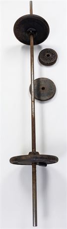 Vintage York & Weider Cast Iron Barbell Set with Extra Plates