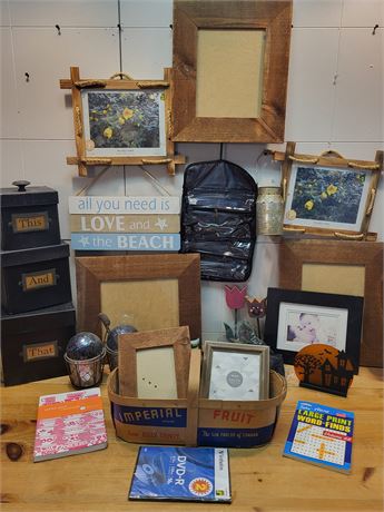 Mixed Home Decor, Picture Frames, and Activity Book