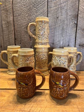 Vintage Ceramic Tavern Stein & Native American Chief Mug Collection