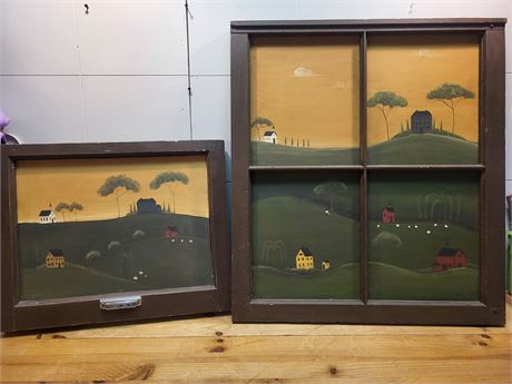 Primitive Folk Art Painted Window Frame Set