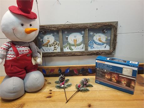 ​Country Snowman Wall Art & Plush Decor Bundle