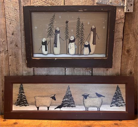 Primitive Country Folk Art Winter Painting Set