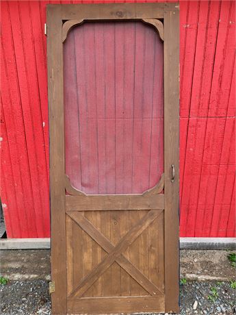 Wood Screen Door with Crossbuck/X-Brace Panel & Decorative Brackets