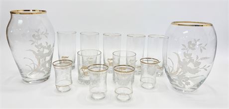 Vintage Gold-Rimmed Mixed Glassware