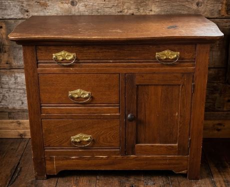 ​Antique Wooden Washstand – Brass Hardware Storage Commode