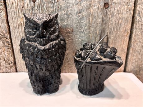 Vintage Canadian Coal Figurine Set – Owl & Coal Scuttle