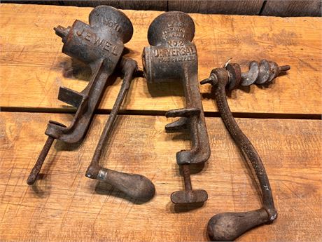 2 Antique Cast Iron Hand-Crank Food Choppers / Meat Grinders