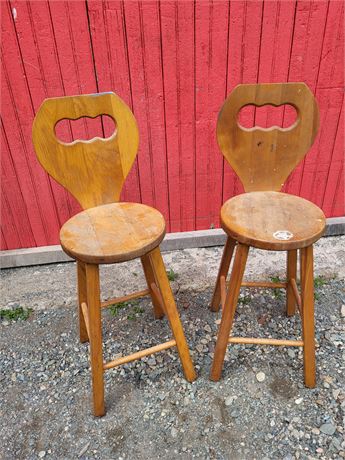 Wooden Counter Stools with Cutout Backs (Pair)