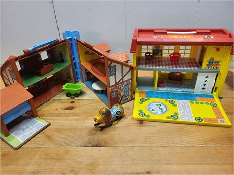 ​Vintage Fisher-Price Little People House & Hospital Set with Tin Wind-Up Dog 14