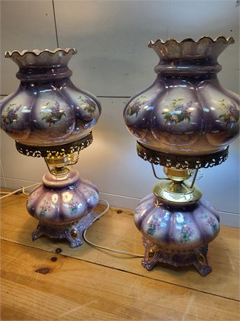 Purple Hurricane Parlor Lamps (Pair)