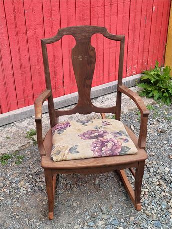 Wooden Rocking Chair with Floral Cushion