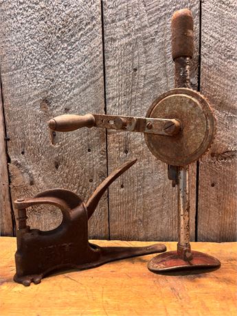"Never Fail" Cast Iron Rivet Press & Hand Crank Breast Drill