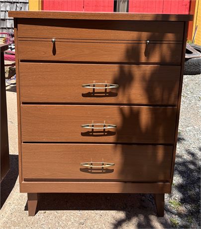 MCM Walnut 4-Drawer Highboy Chest – Atomic Era Hardware (Circa 1962)