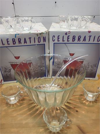 Celebration Clear Glass Punch Bowl Sets x 2