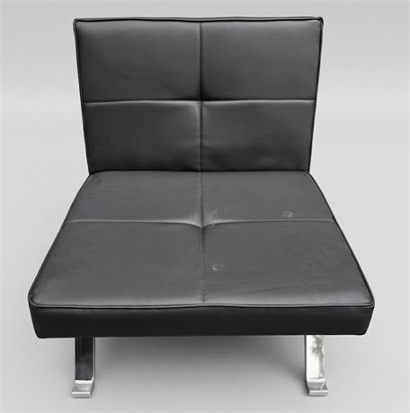 Modern Black Faux-Leather Armless Accent Chair with Chrome Base