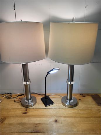 Matching Brushed Metal Table Lamps and Adjustable LED Desk Lamp