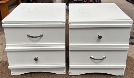 Pair of Painted White 2-Drawer Nightstands / Bedside Tables