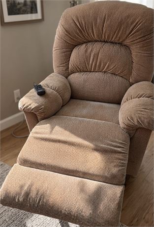 Berkline Thermo Massage Heated Recliner Armchair – Tan Textured Fabric