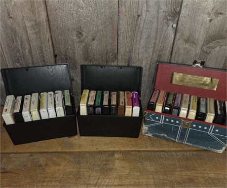 Vintage 8-Track Tape Collection with Carrying Cases - 24 Tapes