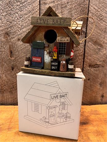 Charming Rustic Wooden "Live Bait" Decorative Birdhouse – NIB