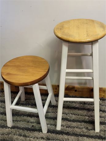 Set of Two Wooden Stools: Varied Heights