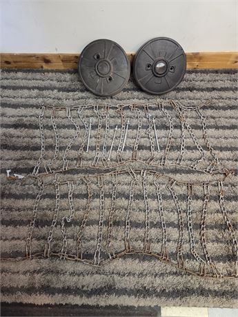 Campbell Tractor Tire Chains 14.9-28/30 & Wheel Weights Bundle with Hardware
