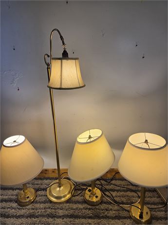 ​Matching Brass Desk/Table Lamps & Adjustable Bridge Floor Lamp Set