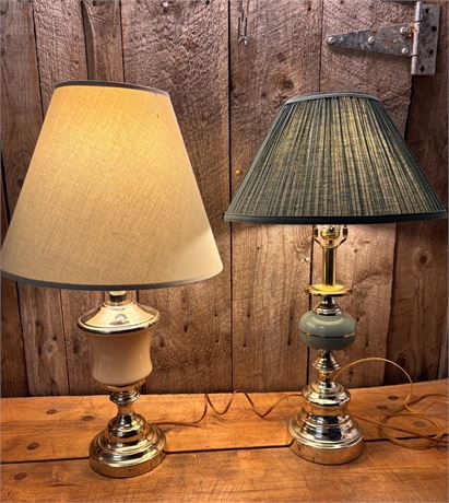 Pair of Vintage Ceramic & Brass-Tone Table Lamps