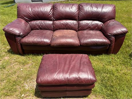 Burgundy Faux Leather Sofa and Matching Ottoman Set