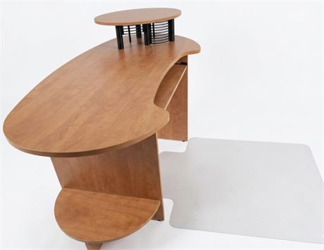 Modern Curved Ergonomic Computer Workstation Desk with Monitor Riser & Keyboard