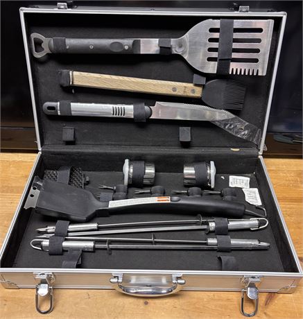Stainless Steel BBQ Grill Tool Set with Aluminum Carrying Case