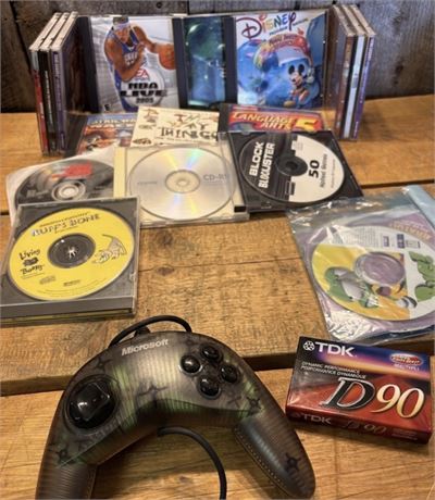 Vintage PC Games, Microsoft SideWinder Controller, & Audio Cassette