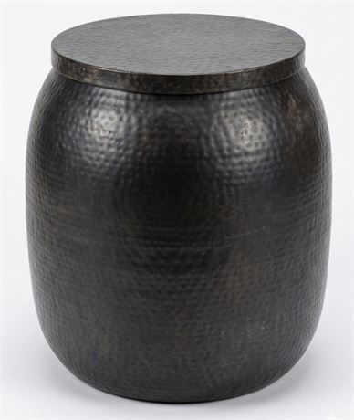 Hammered Metal Storage Drum Accent Table / Stool