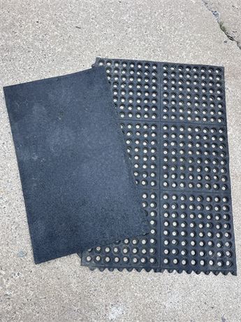 (2) Rubber Floor Mats - Decorative Doormat & Heavy-Duty Perforated Utility Mat
