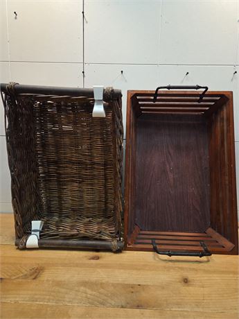 Vintage Rustic Woven Wicker Storage Basket with Shelf Clips