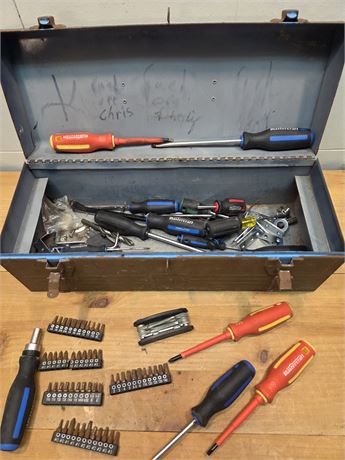 Rustic Industrial Steel Tool Chest Loaded with Mastercraft Hand Tools & Bits