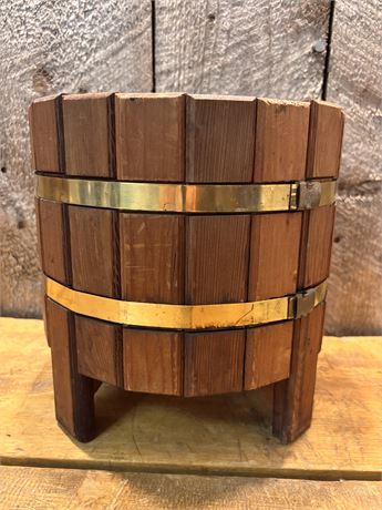 Vintage Footed Wooden Stave Bucket Planter