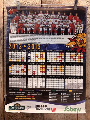 Autographed 2012-2013 Moncton Wildcats QMJHL Team Poster Calendar - 18" x 24"