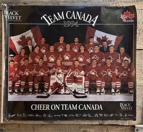 Vintage 1994 Team Canada Hockey Promotional Poster - Black Velvet Whisky