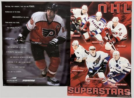 (2) Vintage NHL Hockey Posters - Eric Lindros Bauer Supreme & NHL Superstars