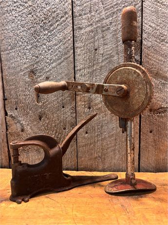 "Never Fail" Cast Iron Rivet Press & Hand Crank Breast Drill 3