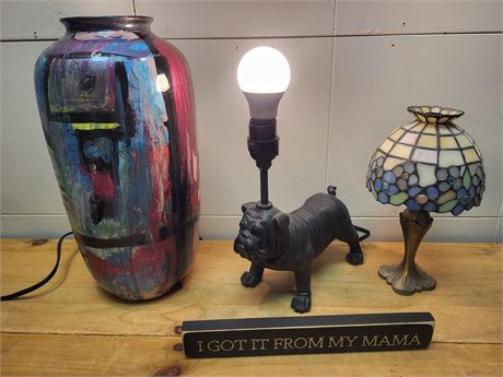 Decor Items with Bulldog Accent Lamp