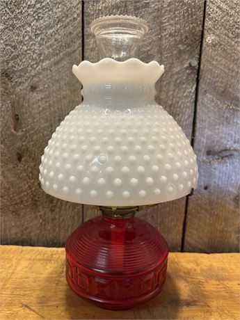 Vintage Kerosene Oil Lamp with Milk Glass Hobnail Shade