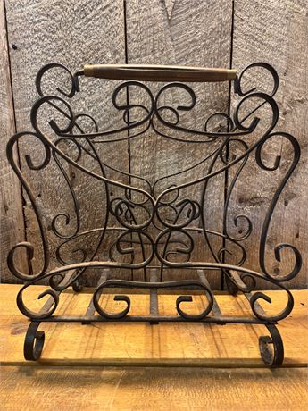 Vintage Scrollwork Metal Magazine Rack / Log Holder